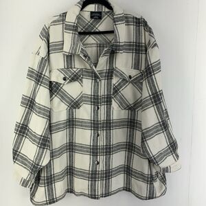 HFX Women 3X Oversized Flannel Shacket Jacket Plaid Snap Soft Warm Pocket Casual